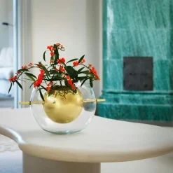 Alba Vase Mouth Blown Glass / Brass, Cylinder