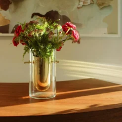 Alba Vase Mouth Blown Glass / Brass, Cylinder