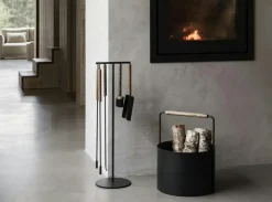 Ashi Fireplace Tools With Stand 5 Pieces, Black