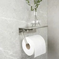 Base Toilet Paper Holder With Shelf, Stainless Steel