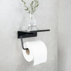 Base Toilet Paper Holder With Shelf, Stainless Steel