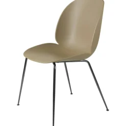 Beetle Dining Chair Unupholstered, Conic Base Black Chromed, Pebble Brown