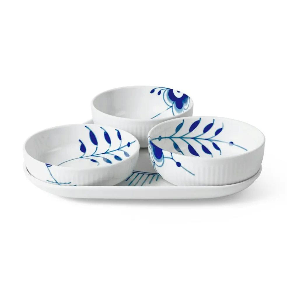 Blue Fluted Mega Serving Set, 4 Pieces