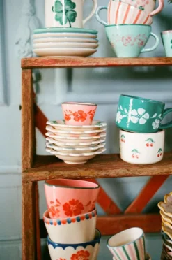 Ceramic Cup Oval 30 cl, Orange Flower Vine