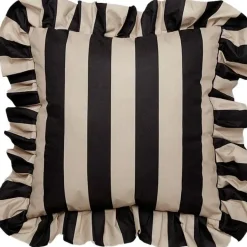Cushion With Ruffle Outdoor 61x61 cm, Black / White