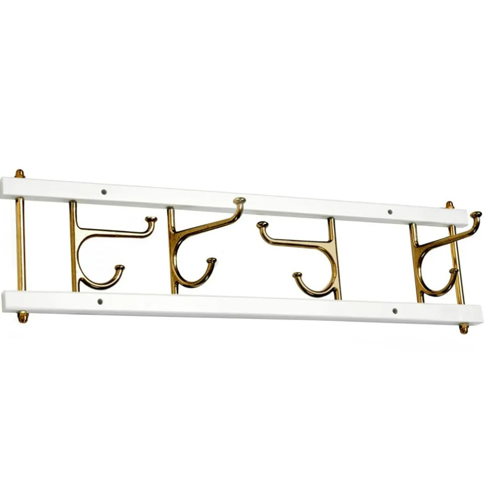 Decorative Hook Rail Maxi 4, White / Brass