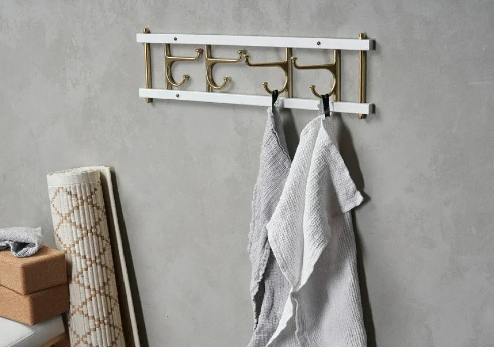 Decorative Hook Rail Maxi 4, White / Brass
