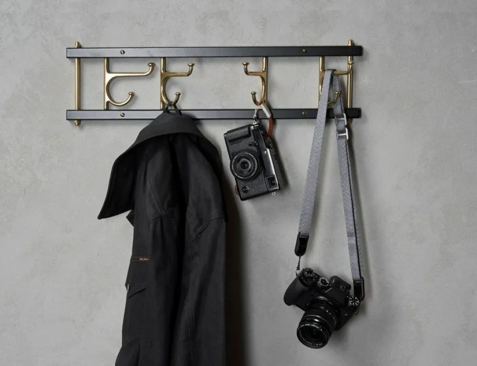 Decorative Hook Rail Maxi 4, White / Brass