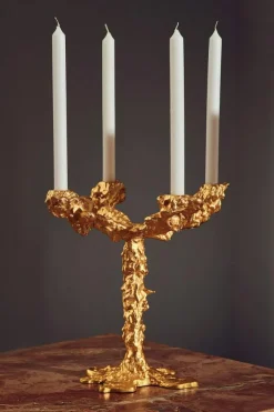 Drip Candle Holder 4 Arms, Gold