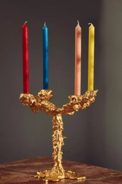 Drip Candle Holder 4 Arms, Gold