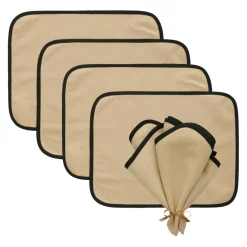 Elvira Textile Set 4 Placemats + 4 Napkins, Nature/Black 8 Pieces