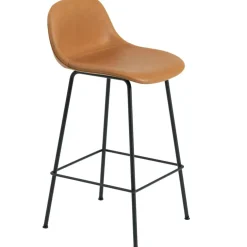 Fiber Tube Bar Stool With Backrest 65 cm, Refine Leather Cognac / Black