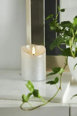 Flamme Rustic LED Pillar Candle Silver, 10 cm
