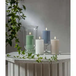 Flamme Stripe Pillar Candle LED 15 cm, White