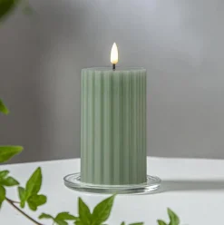 Flamme Stripe Pillar Candle LED 15 cm, White