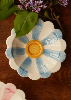 Flower Dip Bowl With Hand-painted Stripes, Blue
