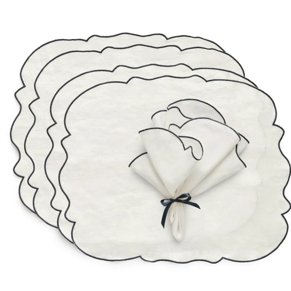 Gia Textile Set 4 Placemats + 4 Napkins, White / Dusty Pink