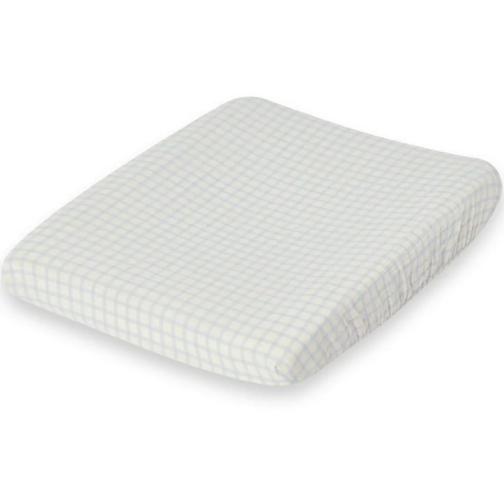 Gingham Sky Blue Muslin Changing Mat Cover, 50x70 cm