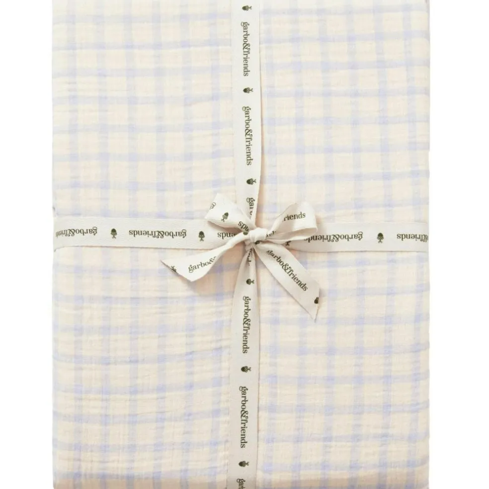 Gingham Sky Blue Muslin Fitted Sheet Double, 140x200 cm