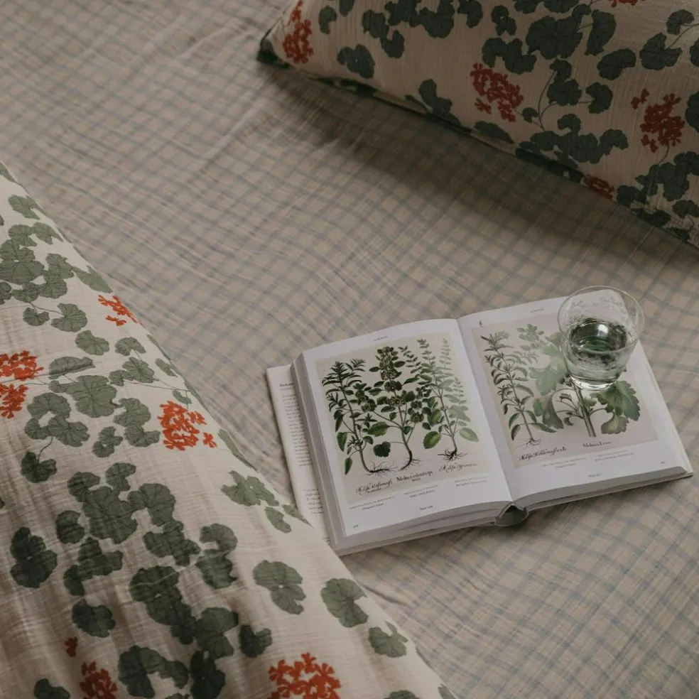 Gingham Sky Blue Muslin Fitted Sheet Double, 140x200 cm