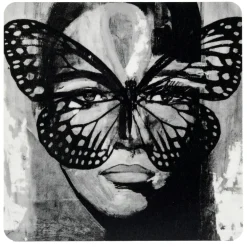 Golden Butterfly B&W Coaster 9x9 cm, Black / White