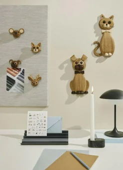 Hanging Happy Dog Wall Ornament, Oak