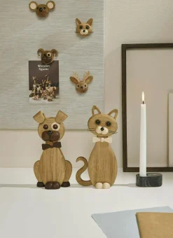 Hanging Happy Dog Wall Ornament, Oak