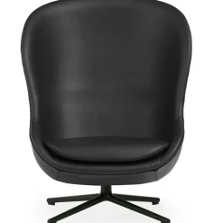Hyg Armchair High With Swivel Base, Black Leather / Black Aluminium