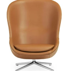 Hyg Armchair High With Swivel Base, Black Leather / Black Aluminium