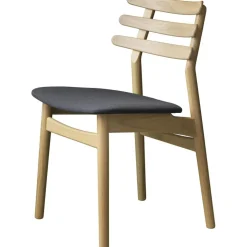J48 Dining Chair , Black Painted Oak / Black Leather