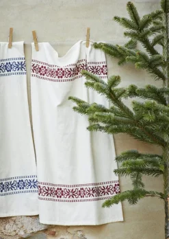 Kitchen Towel Embroidered 45x70 cm, Off-white / Blue