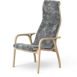 Lamino Armchair With Footstool Sheepskin, Black / Lacquered Beech