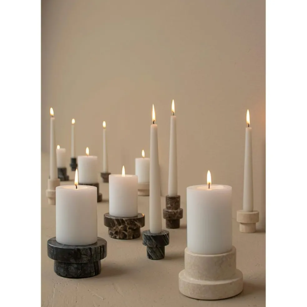 MARBLE Candle Holder Low, Black/Grey