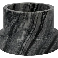MARBLE Candle Holder Low, Black/Grey