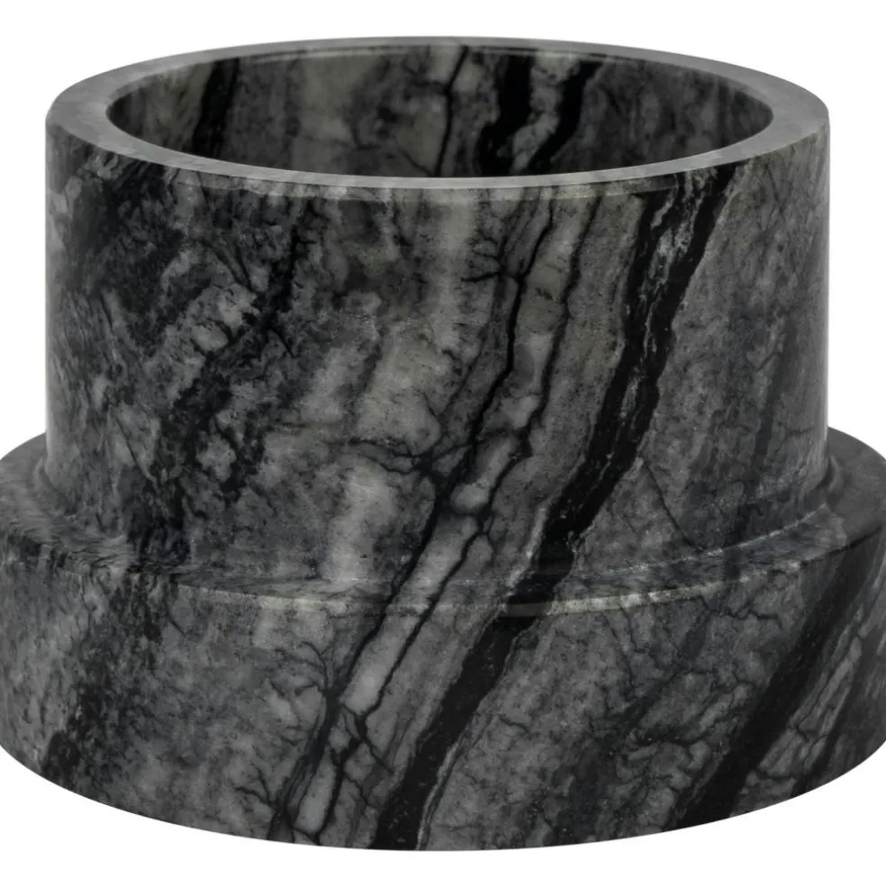 MARBLE Candle Holder Low, Black/Grey