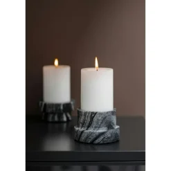 MARBLE Candle Holder Low, Black/Grey