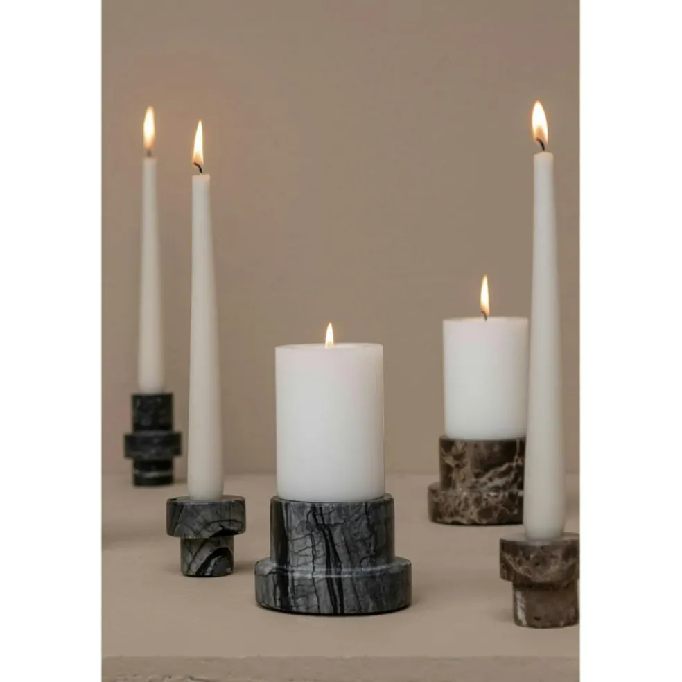 MARBLE Candle Holder Low, Black/Grey