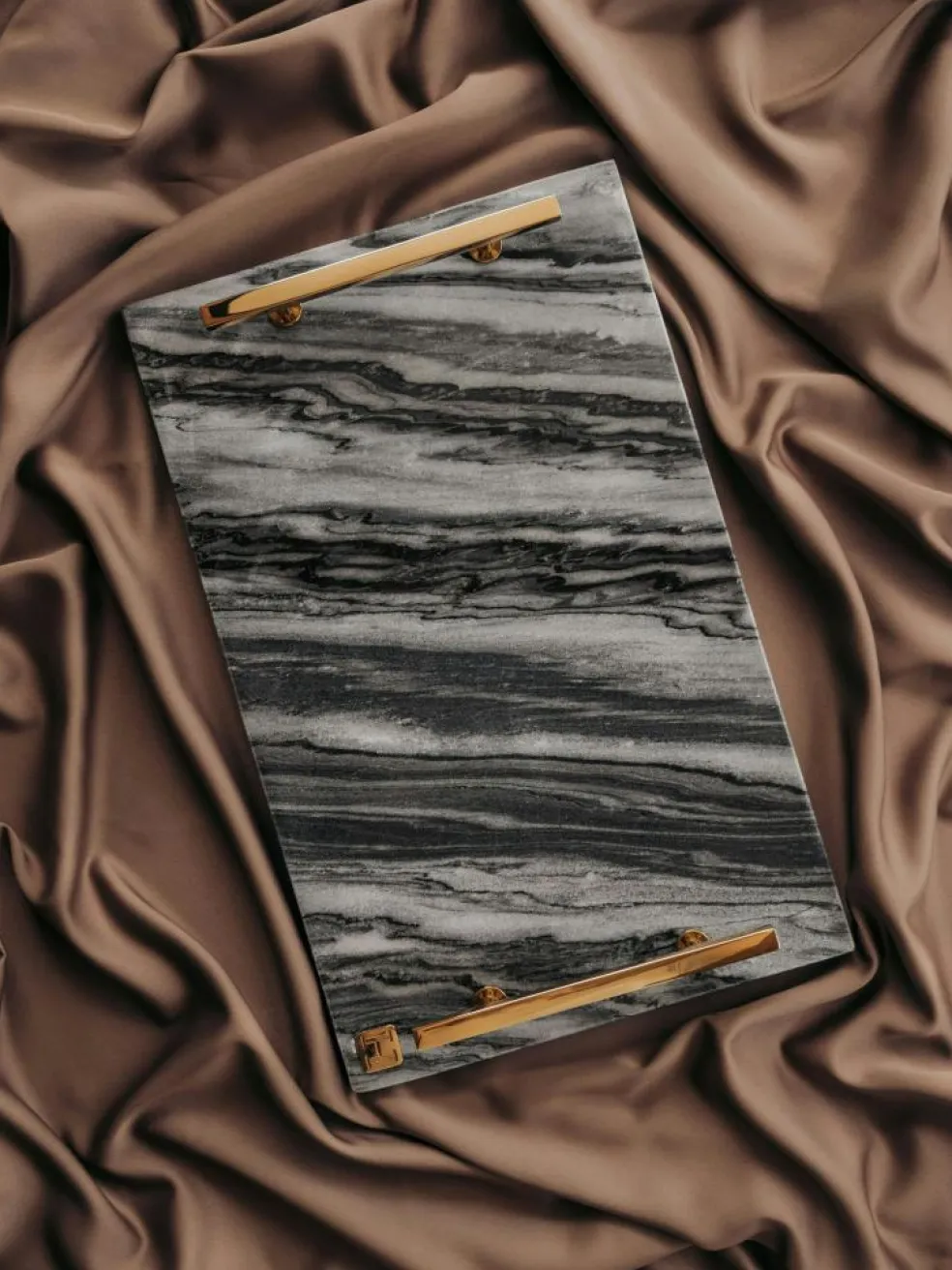 Marble Tray With Handles 40,5x25,5 cm, Grey / Brass