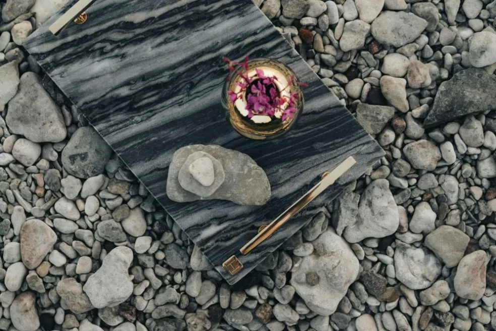 Marble Tray With Handles 40,5x25,5 cm, Grey / Brass