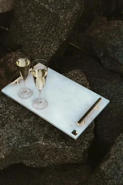 Marbletray with Handles, White / Brass