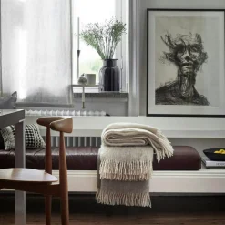 Mohair Blanket Rolled Fringe 130x170 cm, Olive Green