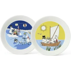 Moomin Plate 2-pack, Sailing & Winter bonfire