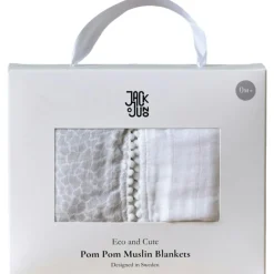 Pom Pom Baby Blanket 2-pack, Pearl & Giraffe Gray