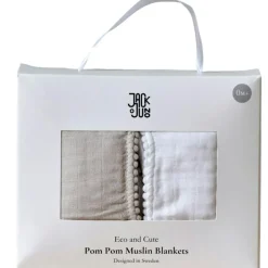 Pom Pom Baby Blanket 2-pack, Pearl & Dusty Gray