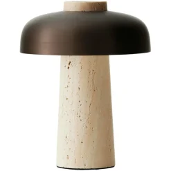 Reverse Table Lamp Portable, Travertine / Bronzed Brass