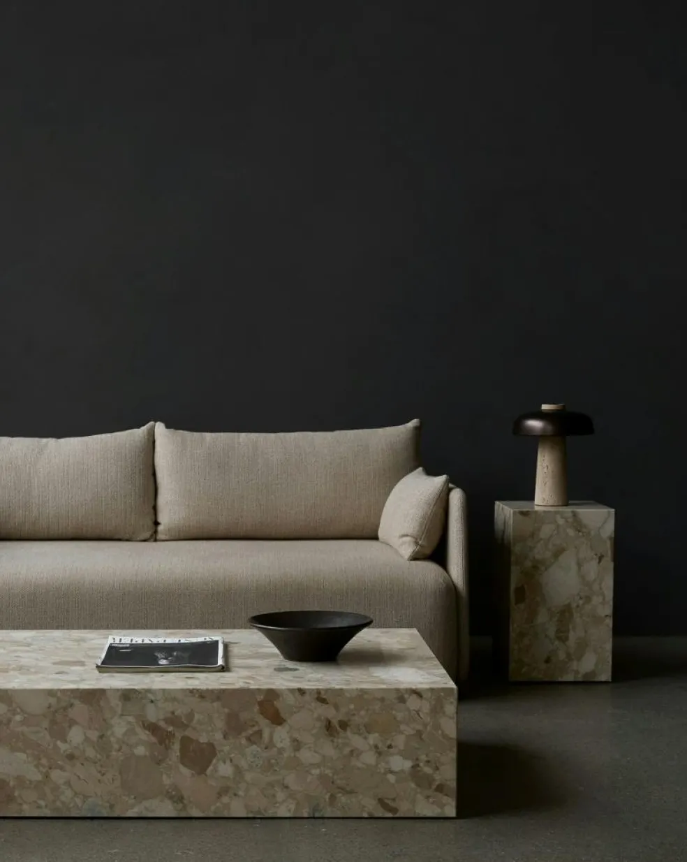 Reverse Table Lamp, Travertine / Bronzed Brass