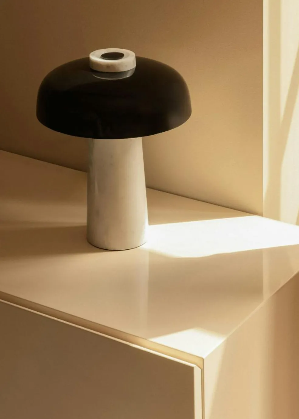 Reverse Table Lamp, Travertine / Bronzed Brass