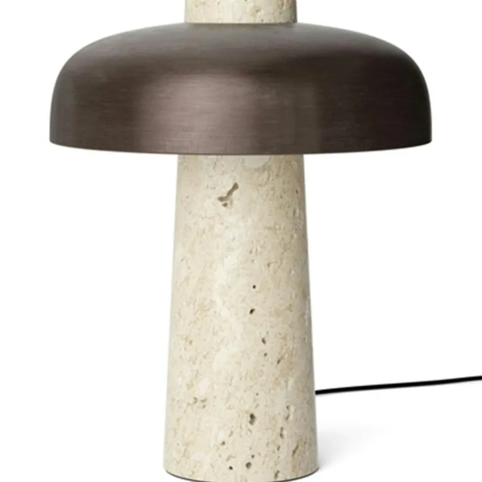 Reverse Table Lamp, Travertine / Bronzed Brass