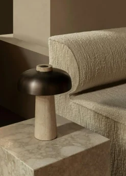 Reverse Table Lamp, Travertine / Bronzed Brass