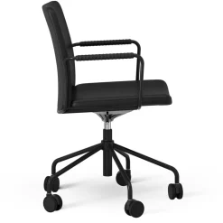 Stella Armchair With Wheel Leather Arm Adjustable , Black / Black